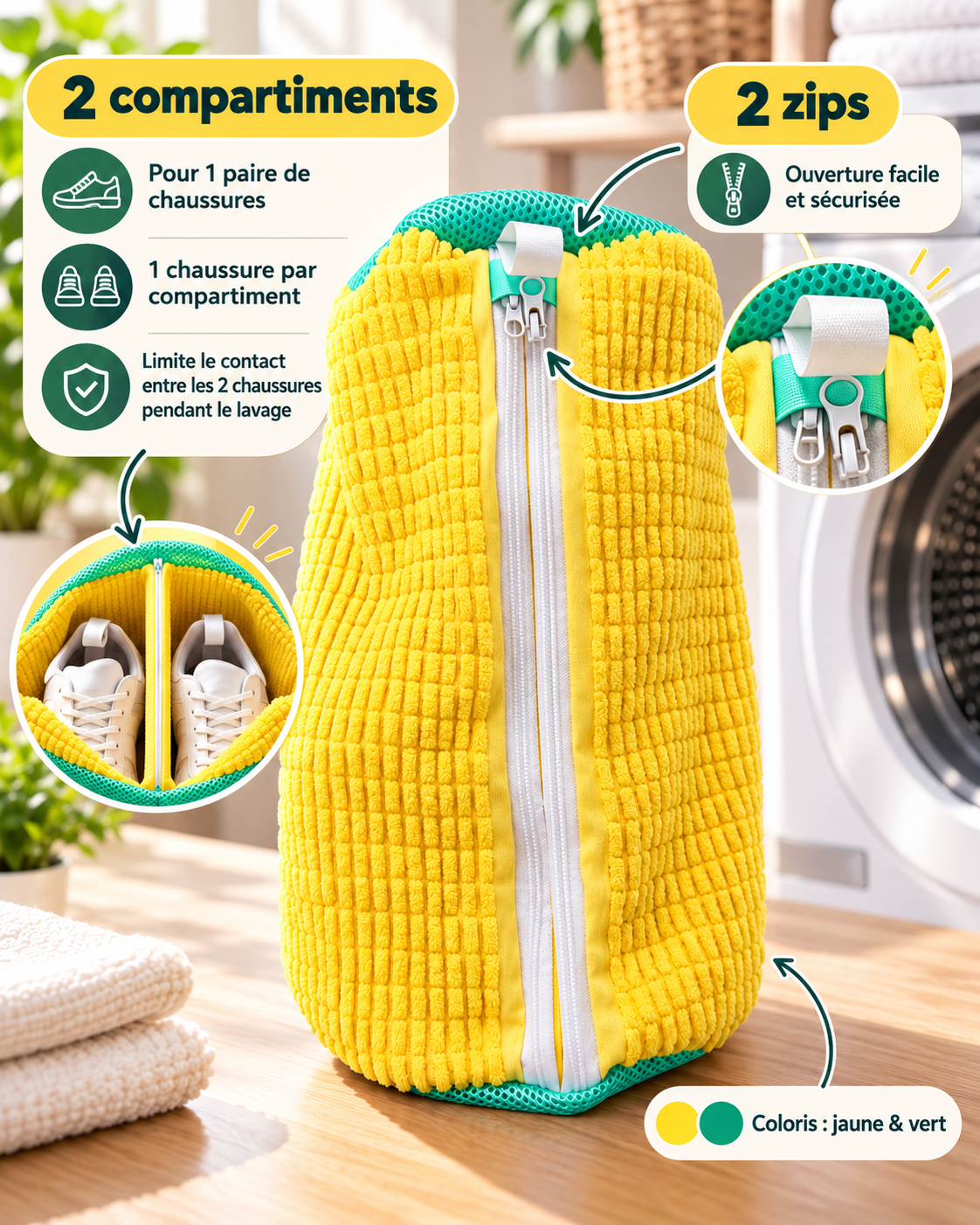 Sac de lavage à deux compartiments pour protéger les sneakers